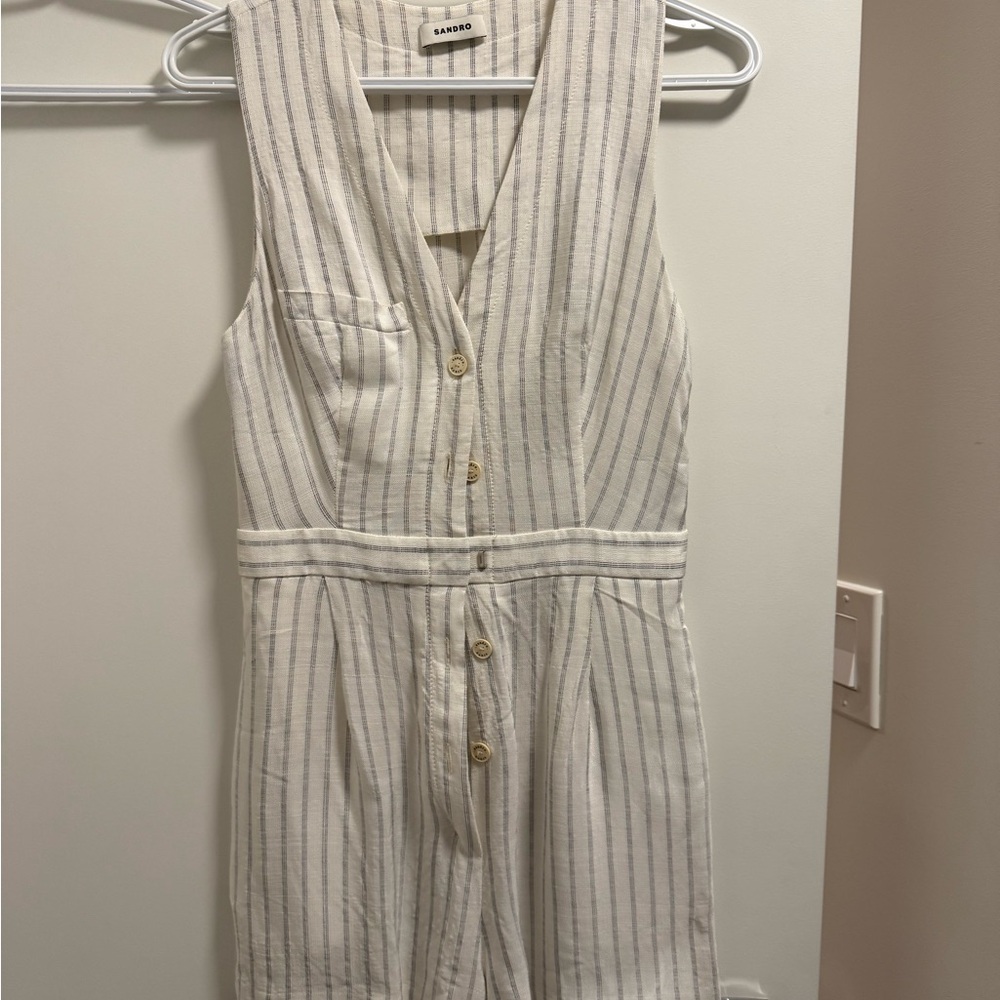 Sandro White and Blue Striped Jumpsuit